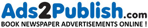 Ads2Publish.com! Newspaper Classified Ads Online Booking Online