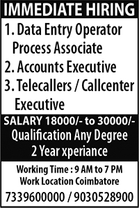 Data Entry Post Job Requirement Ad